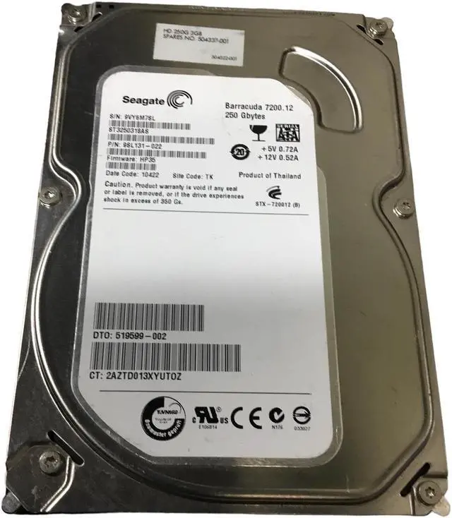 Alt view image 3 of 3 - Seagate 504337-001 519599-002 9SL131-022 250GB 7200RPM SATA 3GB/S 8MB CACHE 3.5