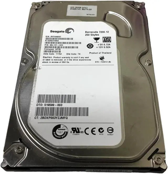 Main image of 250GB HP 586719-001 Seagate Barracuda ST3250318AS 9SL131-023 SATA Hard Drive