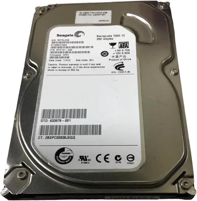 Main image of Seagate ST3250312AS 9YP131-020 FW:HP61 TK 250GB 3.5" Sata Hard Drive, 636927-001
