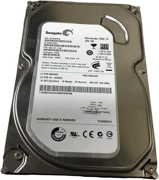 Alt view image 2 of 3 - IBM 45K0408 45K0403 Seagate 250GB 3.5" SATA II 7.2K Hard Drive, ST3250318AS