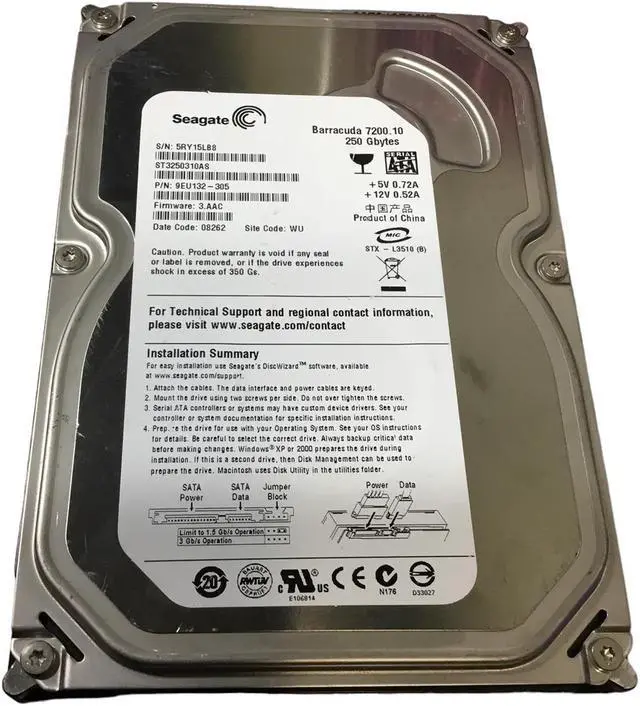 Alt view image 2 of 4 - Seagate Barracuda 9EU132-305 250GB Desktop Hard Drive 3.5"