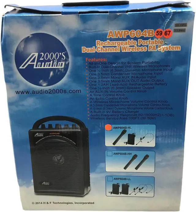 Alt view image 4 of 4 - Audio2000'S AWP604B Rechargeable Portable Dual-Channel Wireless PA system
