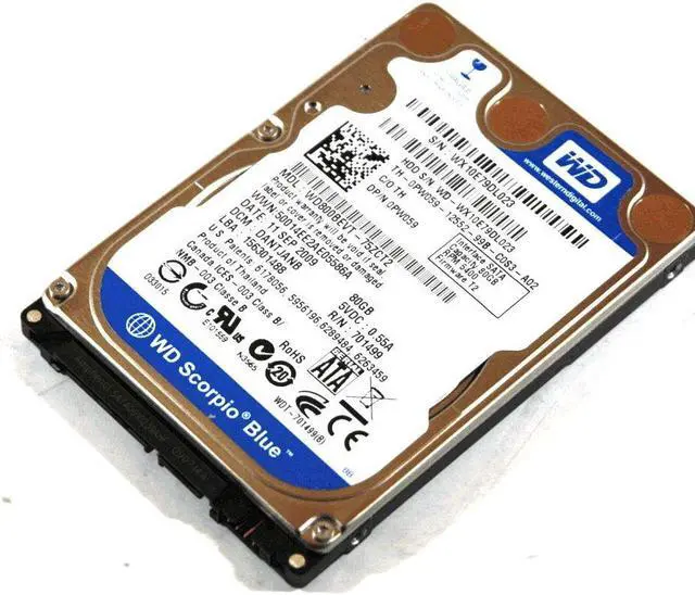 Alt view image 3 of 3 - Western Digital WD800BEVT-75ZCT2 Laptop Hard Drive PW059 0PW059 Scorpio Blue,2.5",80GB,SATA,5400 RPM
