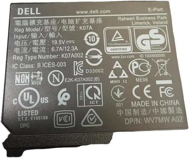 Alt view image 7 of 7 - Dell WV7MW A02 0PDXXF Replicator Laptop Docking Station