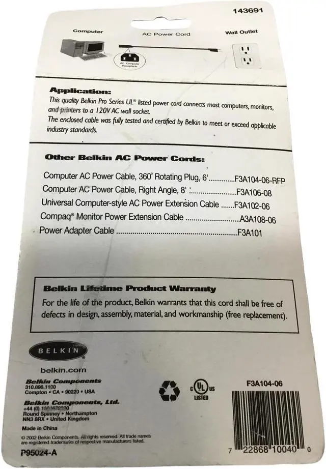 Alt view image 3 of 4 - BELKIN PRO Series, 6'/ 1.8m AC Replacement Power Cord F3A104-06