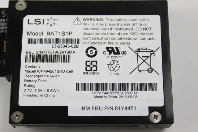 Alt view image 3 of 3 - IBM 81Y4451 BAT1S1P LSI BBU08 For M5000 M5014 M5015 9260 9261 9280 Raid Battery