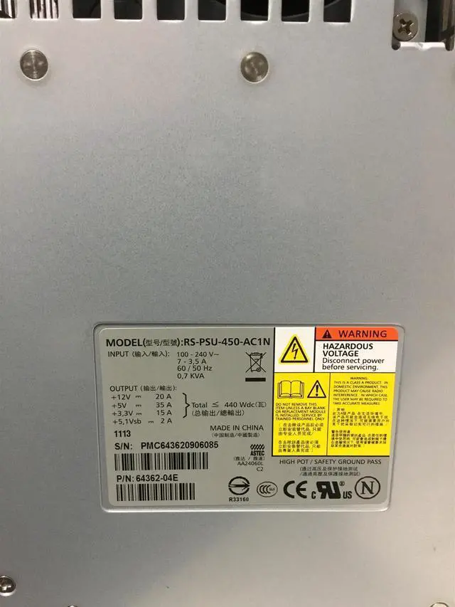Alt view image 4 of 7 - Dell EqualLogic PS4000 Server Power Supply RS-PSU-450-AC1N 64362-04E 94535-05