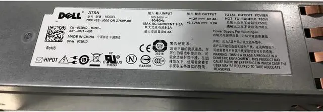 Alt view image 3 of 7 - Dell PowerEdge 2950 Server 7001452-J000 OR Z750P-00 750W Power Supply C901D 0C901D