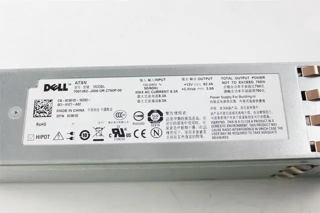 Alt view image 6 of 7 - Dell PowerEdge 2950 Server 7001452-J000 OR Z750P-00 750W Power Supply C901D 0C901D