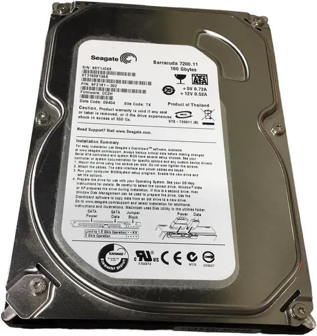 Main image of Seagate Hard Drive SATA Desktop 3.5" ST3160813AS 160GB 9FZ181-302