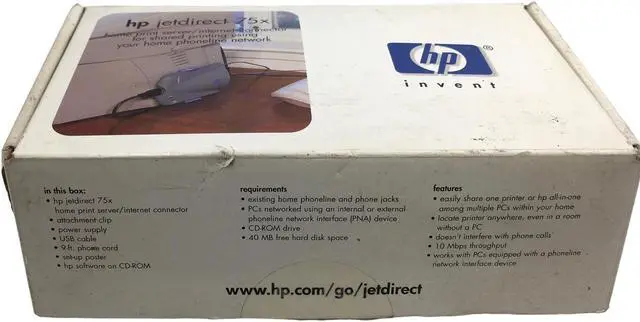 Main image of HP JetDirect 75x External Print Server J6036A w/AC Adapter & USB/Network Cables