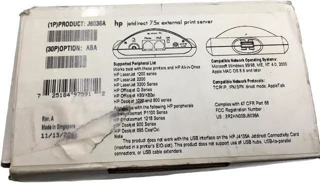Alt view image 4 of 7 - HP JetDirect 75x External Print Server J6036A w/AC Adapter & USB/Network Cables