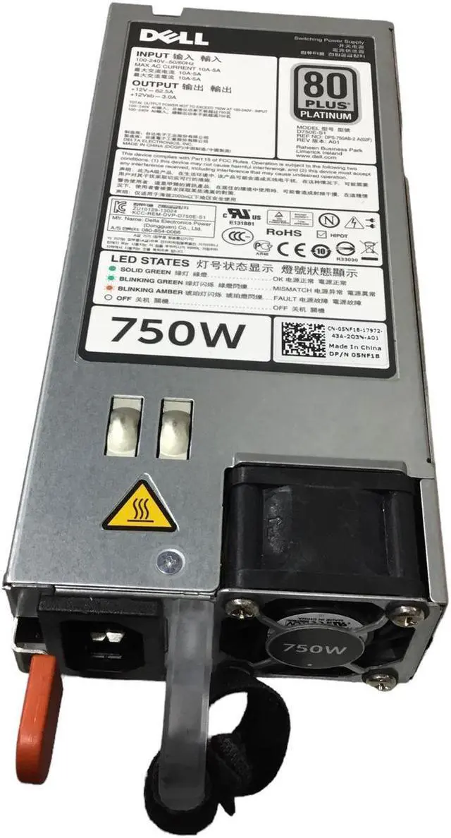 Alt view image 2 of 7 - Dell 750W 80 Plus Platinum Power Supply PSU 05NF18 for PowerEdge