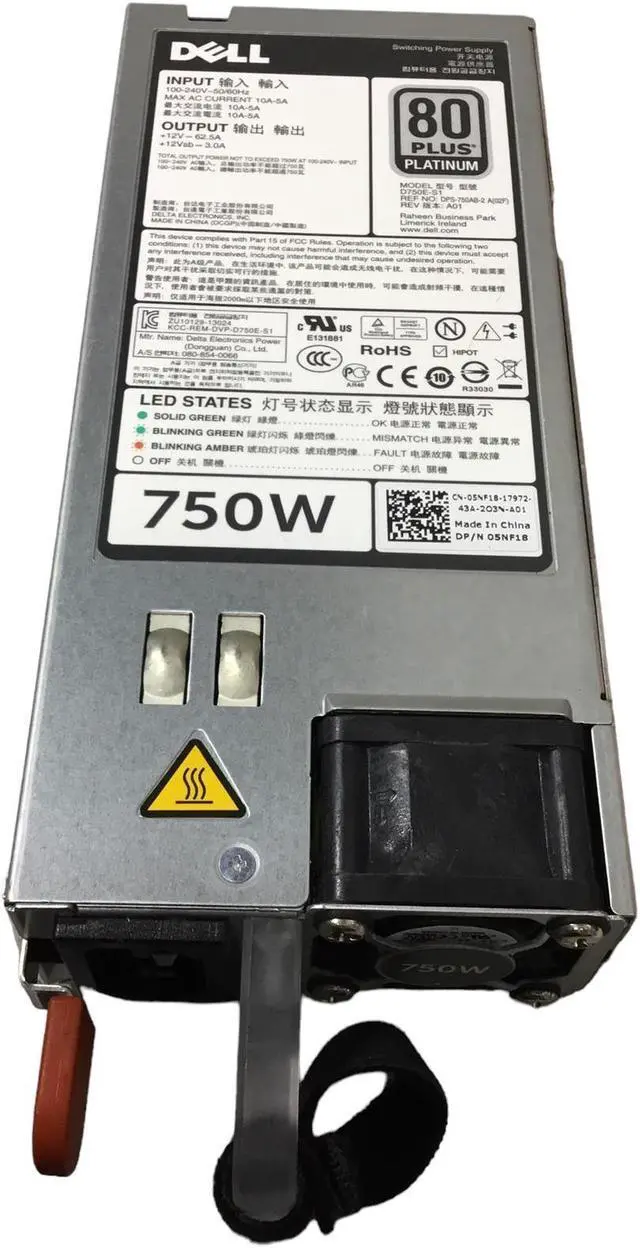 Alt view image 6 of 7 - Dell 750W 80 Plus Platinum Power Supply PSU 05NF18 for PowerEdge