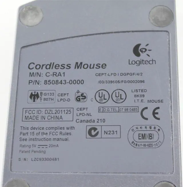 Alt view image 2 of 3 - Logitech C-RA1 Cordless Mouse Receiver PS/2 Connection 850843-0000