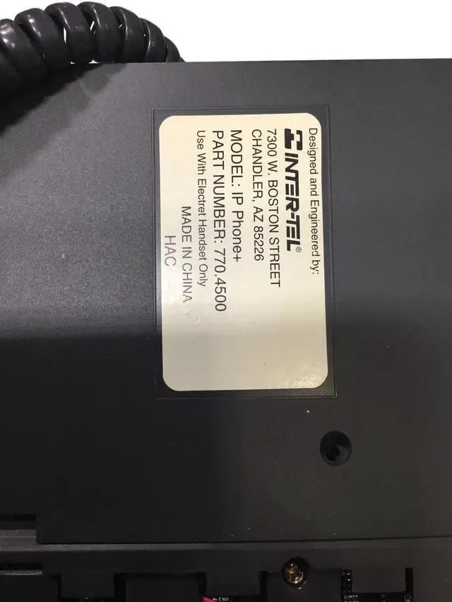 Alt view image 3 of 3 - INTER-TEL 770.4500 IP Executive W/ Ethernet Cable, Curly Cord, Adapter 770.4500