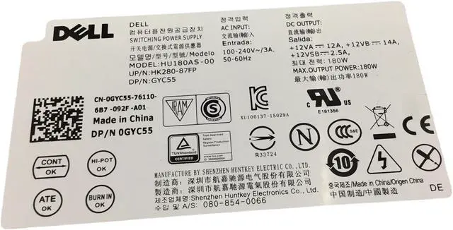Alt view image 2 of 5 - Dell OptiPlex 3040 HU180AS-00 Desktop 180W Power Supply GYC55 0GYC55