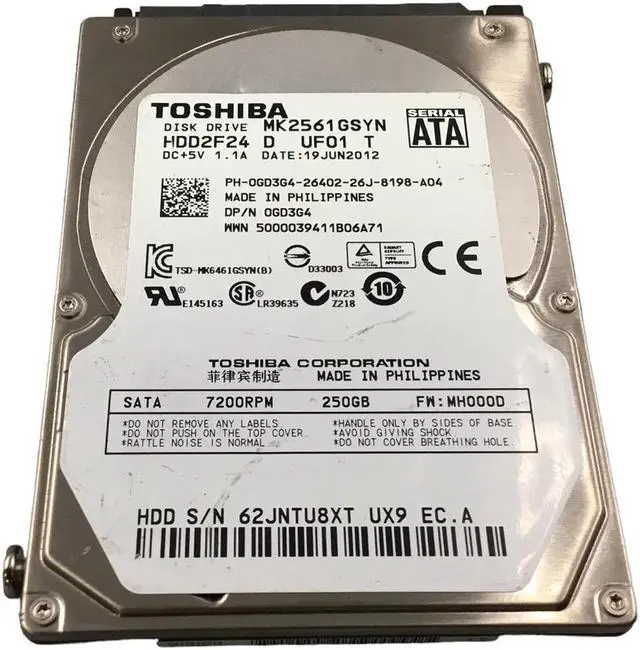 Main image of Toshiba HDD2F24 250GB Internal 7200RPM 2.5" (MK2561GSYN) HDD