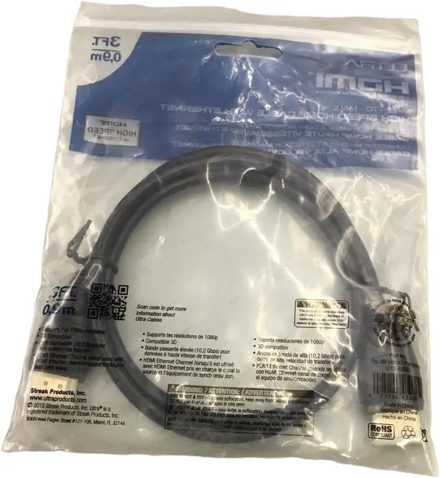 Alt view image 4 of 5 - Ultra HDMI U12-43030 Male-To-Male High speed HDMI cable W/ Ethernet 3FT. 0.9m. New!