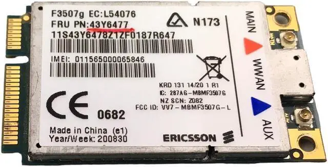 Alt view image 2 of 5 - Lenovo ThinkPad Intel Wi Fi Link 5100 & WWAN F3507g Wireless Card. 43Y6477