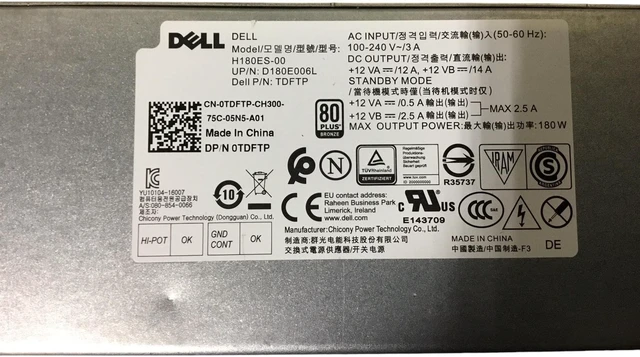 Alt view image 5 of 7 - Dell OptiPlex 3050 5050 7050 SFF 180W Power Supply H180ES-00 0TDFTP