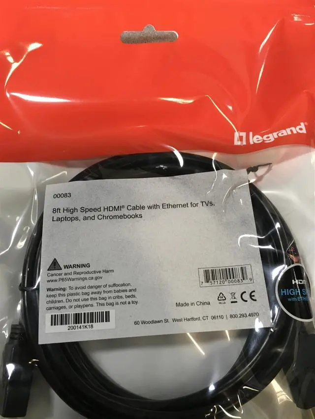 Alt view image 3 of 4 - Legrand 00083 8ft High Speed HDMI Cable with Ethernet for TVs, Laptops, and Chromebooks HDMI high speed W/ Ethernet