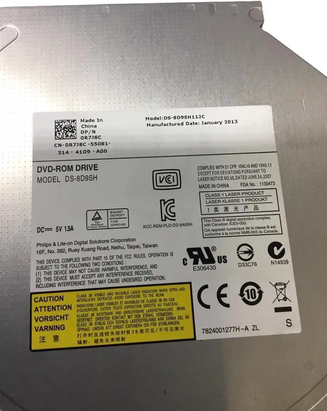 Alt view image 2 of 5 - DELL DS-8D9SH Dell SATA DVD ROM Media Drive PN: 0R7J8C