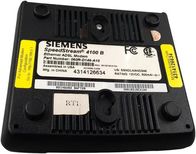 Alt view image 3 of 6 - Siemens Speedstream 4100 Ethernet ADSL Modem 060R-D146-A10- No Adapter
