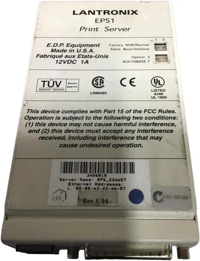 Alt view image 4 of 7 - Lantronix EPS1 Print Server, 12v 10BASE-T