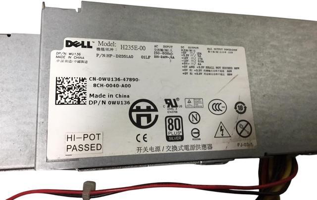 Alt view image 3 of 6 - Dell 0WU136 Power Supply H235E-00 PN 235W PSU Optiplex SFF