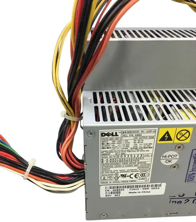Alt view image 2 of 4 - Dell Desktop PC Power Supply L220P-00 220W 0K8965 PS-5221-2DF-LF