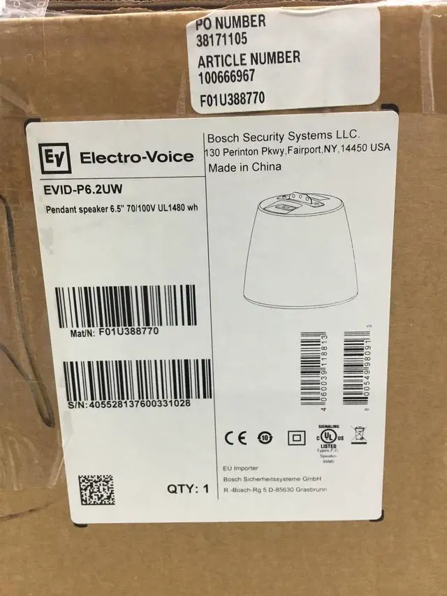 Alt view image 4 of 7 - Electro-Voice EVID-P6.2UW - 6.5" Pendant Speaker White 70/100V UL 1480 wh