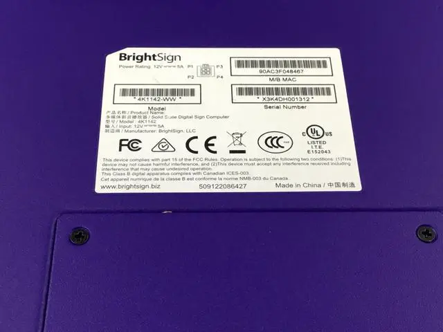 Alt view image 4 of 7 - Brightsign 4K Digital Signage Media Player Purple 4K1142-WW, No(Adapter)