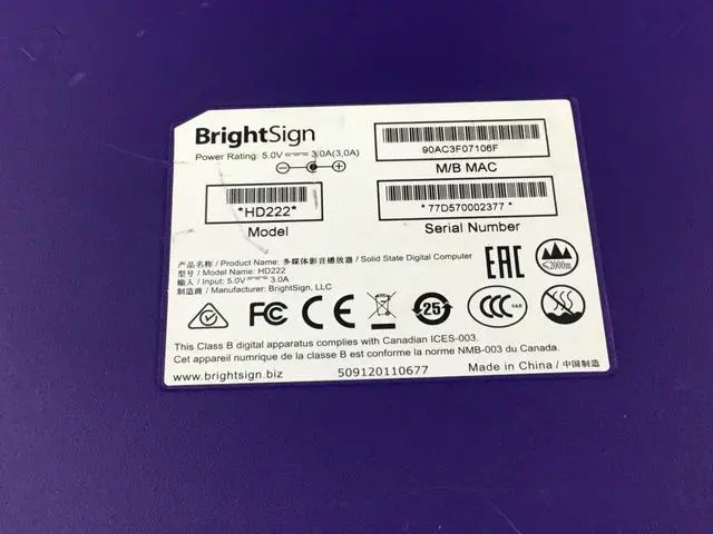 Alt view image 3 of 7 - BrightSign HD222 Networked Interactive Media/Digital Signage Player Purple