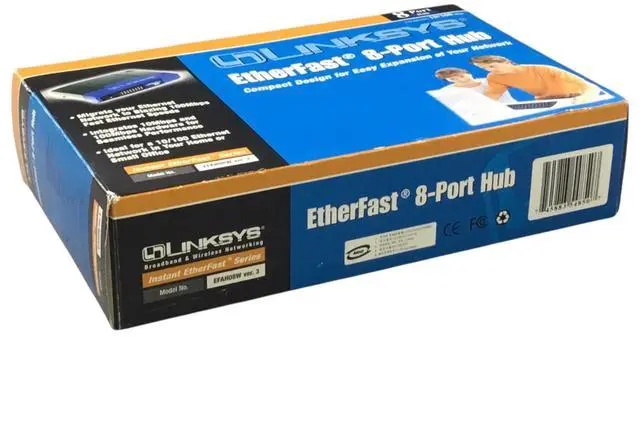 Alt view image 2 of 7 - Linksys EFAH08W ver 3.0 10/100 8-Port EtherFast Workgroup Hub Switch w/Adapter
