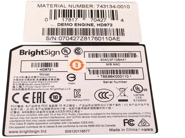 Alt view image 6 of 7 - BrightSign HD972 Digital Signage Player HDMI Solid State Media Player