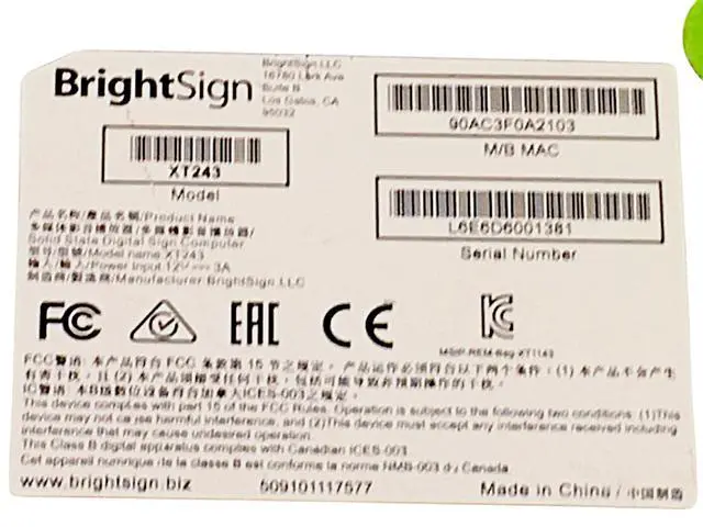 Alt view image 4 of 7 - Brightsign XT3 XT243 Standard Player With HDMI Units Only No Adapters