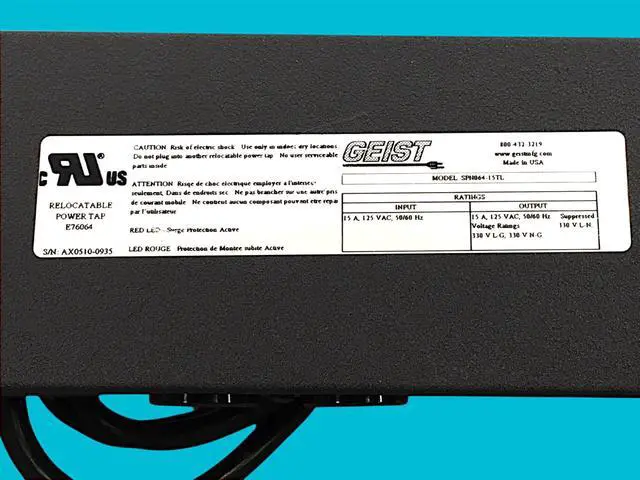 Alt view image 6 of 7 - Geist SPN064-15TL Server 6-Outlet Rackmount Surge Protector Power Strip