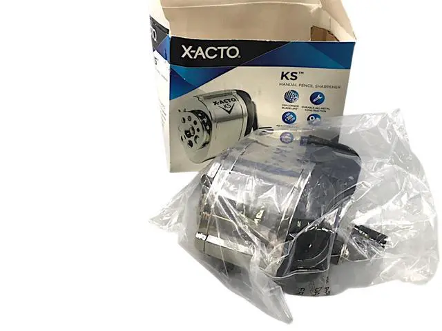 Alt view image 3 of 7 - X-Acto KS Manual Classroom Pencil Sharpener Counter/Wall-Mount Black/Chrome 1031