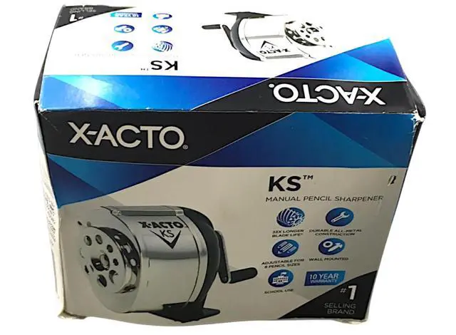 Alt view image 7 of 7 - X-Acto KS Manual Classroom Pencil Sharpener Counter/Wall-Mount Black/Chrome 1031