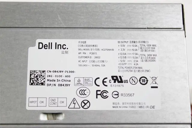 Alt view image 3 of 3 - Dell Optiplex 3010 7010 9010 AC275AM-00 275W 24-PIN Power Supply 084J9Y 0R8JX0
