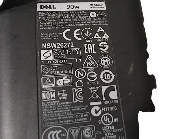 Alt view image 4 of 7 - Dell Slim AC Adapter 19.5V 4.62A Laptop Charger 90W DA90PM130 6C3W2 Adapter