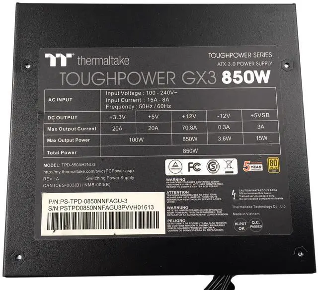 Alt view image 2 of 7 - THERMALTAKE TOUGHPOWER POWER SUPPLY GX3 850 WATT TPD-850AH2NLG