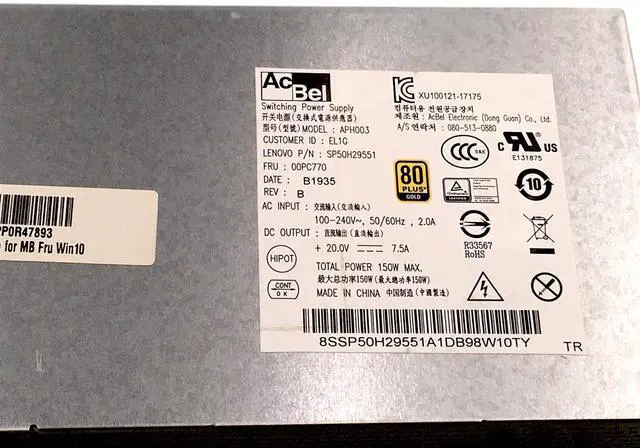 Alt view image 6 of 7 - AcBel APH003 EL1G SP50H29551 00PC770 150W Switching Power Supply 150W