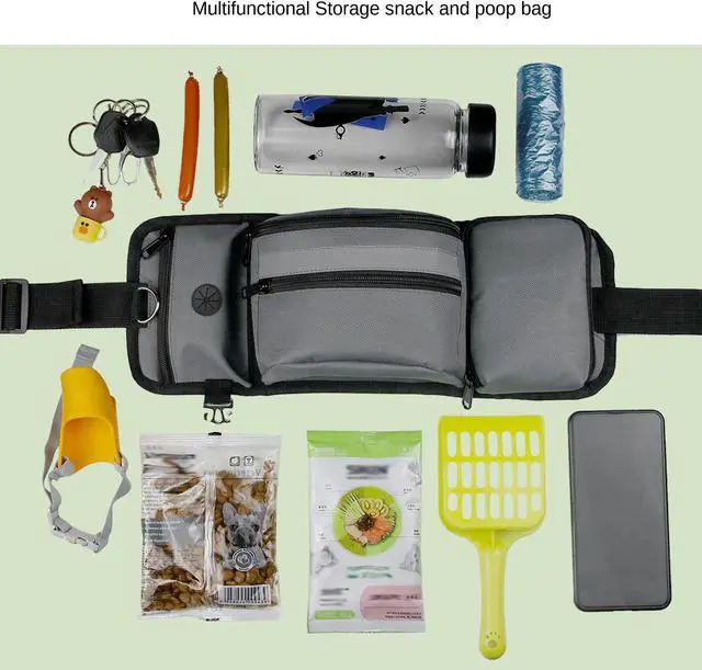 Alt view image 3 of 6 - Dog Treat Pouch Bag with Water Bottle Holder Puppy Dog Training Snack Bag Built-in Poop Bag Dispenser Zipper Pocket