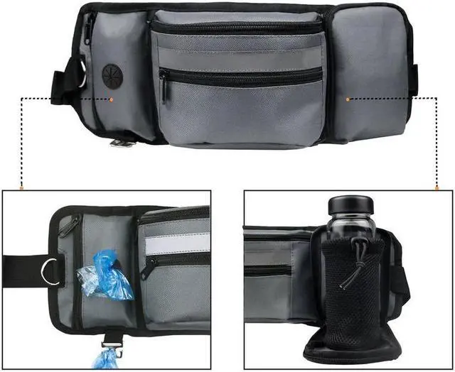 Alt view image 4 of 6 - Dog Treat Pouch Bag with Water Bottle Holder Puppy Dog Training Snack Bag Built-in Poop Bag Dispenser Zipper Pocket