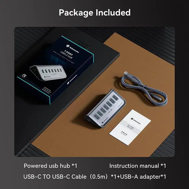 Alt view image 7 of 7 - Yottamaster USB 3.1 Hub 7 Ports, Powered USB Hub 5V/3A, Type C to USB 3.2 Gen2 Data Hub with USBC to USBA Adapter for Laptop, iMac, Surface Pro, XPS, USB Flash Drives, Mobile HDD, and More(1.6ft)