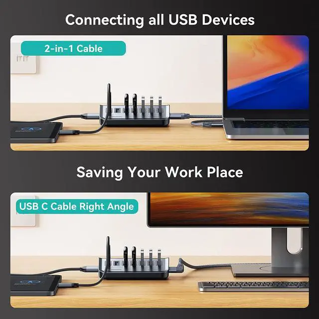 Alt view image 5 of 7 - Yottamaster USB 3.1 Hub 7 Ports, Powered USB Hub 5V/3A, Type C to USB 3.2 Gen2 Data Hub with USBC to USBA Adapter for Laptop, iMac, Surface Pro, XPS, USB Flash Drives, Mobile HDD, and More(1.6ft)