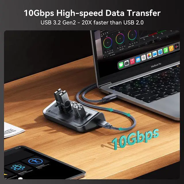 Alt view image 2 of 7 - Yottamaster USB 3.1 Hub 7 Ports, Powered USB Hub 5V/3A, Type C to USB 3.2 Gen2 Data Hub with USBC to USBA Adapter for Laptop, iMac, Surface Pro, XPS, USB Flash Drives, Mobile HDD, and More(1.6ft)
