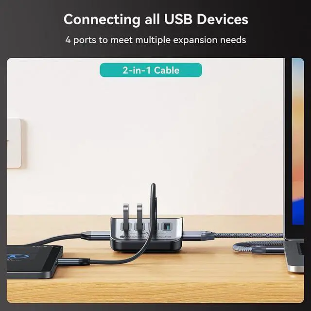 Alt view image 5 of 7 - Yottamaster USB 3.2 Hub 4 Ports, Type C to USB 3.2 Gen2 10Gbps Data Hub with 4 USB-A, Powered USB Hub 5V/2A for Laptop, iMac, Surface Pro, XPS, USB Flash Drives, Mobile HDD, and More